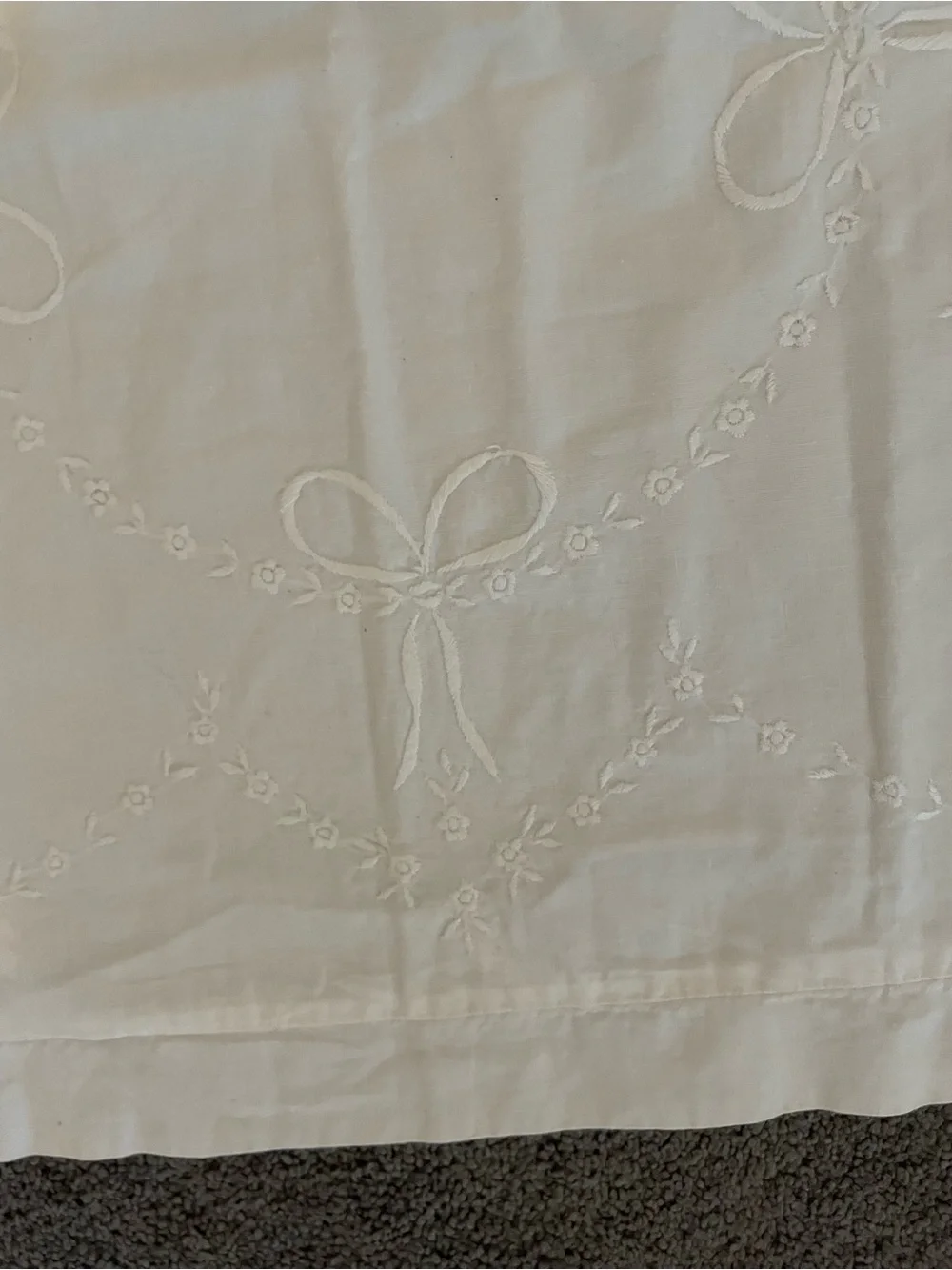 Embroidered White Decorative Pillow Sham with Ruffle Edge